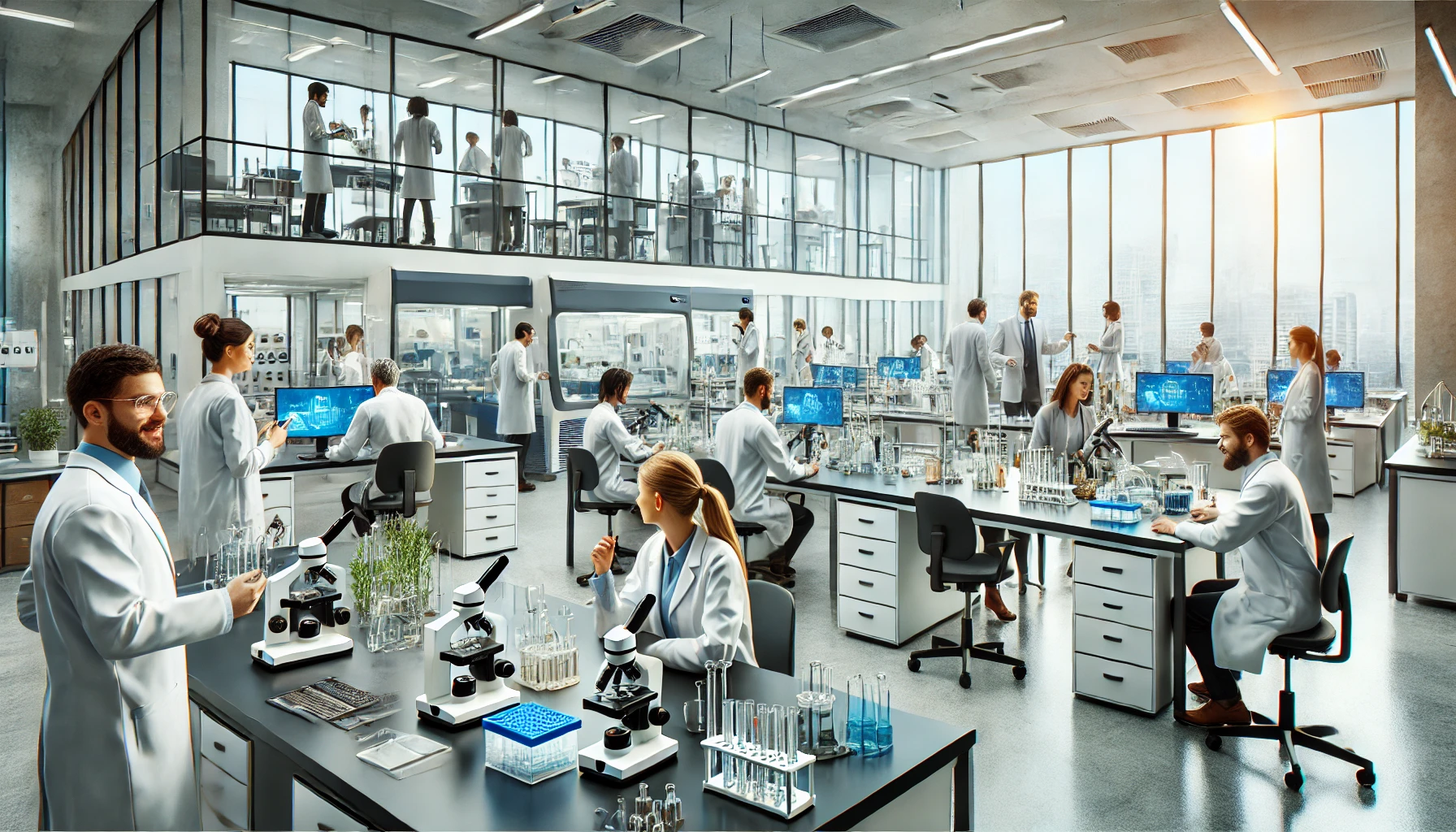 A modern co-working lab facility with a spacious and collaborative environment