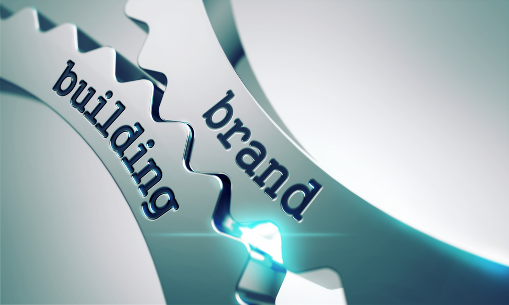 Cartoon gears turning with words like “logo,” “story,” and “voice,” showing all the moving parts that power a life sciences brand.